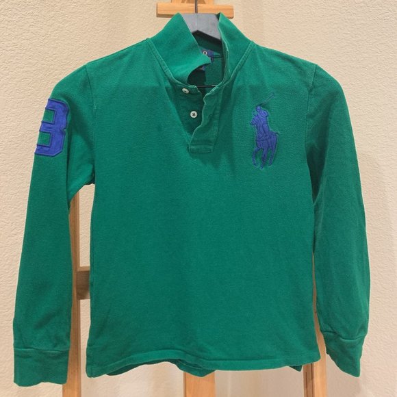 Big Pony Mesh Long-Sleeve Polo-Green Size: 10-12 - Picture 1 of 6